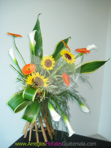 Felicitación con Girasoles y Gerberas