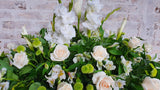 Preciosa palmatoria con flores blancas y follaje verde